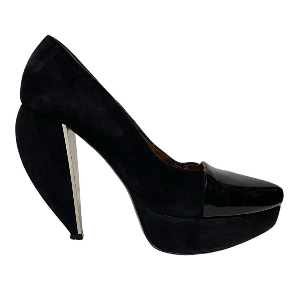 LANVIN Suede Patent Leather Platform Heel Pumps 37 - Picture 5 of 13